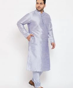 Vastramay Men's Plus Size Lavender Silk Blend Kurta And Pyjama Set Plus Size Collection