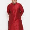 Vastramay Men's Plus Size Maroon Silk Blend Kurta