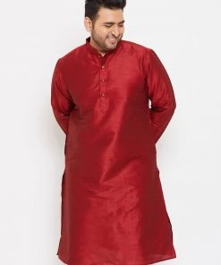 Vastramay Men's Plus Size Maroon Silk Blend Kurta