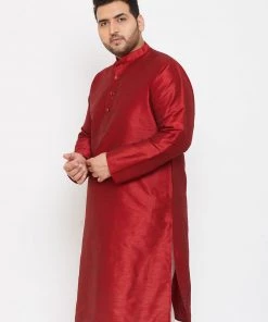 Vastramay Men's Plus Size Maroon Silk Blend Kurta