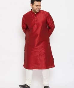 Vastramay Men's Plus Size Maroon Silk Blend Kurta And Pyjama Set