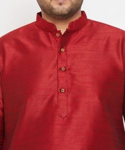 Vastramay Men's Plus Size Maroon Silk Blend Kurta And Pyjama Set