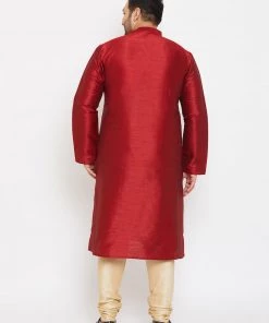Vastramay Plus Size Collection Men's Plus Size Maroon Silk Blend Kurta And Pyjama Set