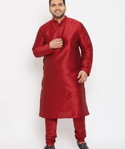 Vastramay Men's Plus Size Maroon Silk Blend Kurta And Pyjama Set Plus Size Collection