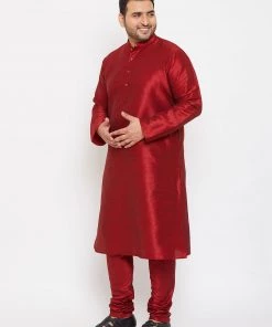Vastramay Men's Plus Size Maroon Silk Blend Kurta And Pyjama Set Plus Size Collection