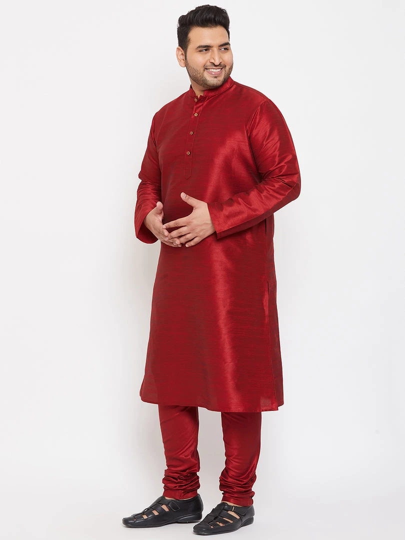 Vastramay Men's Plus Size Maroon Silk Blend Kurta And Pyjama Set Plus Size Collection 4 Vastramay Men's Plus Size Maroon Silk Blend Kurta And Pyjama Set Plus Size Collection