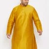 Vastramay Men's Plus Size Mustard Silk Blend Kurta