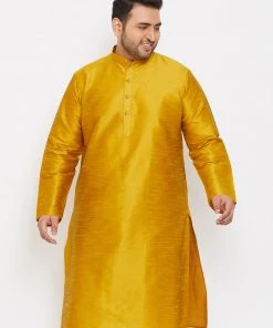 Vastramay Men's Plus Size Mustard Silk Blend Kurta