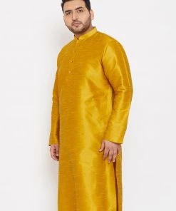 Vastramay Men's Plus Size Mustard Silk Blend Kurta