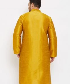 Vastramay Men's Plus Size Mustard Silk Blend Kurta