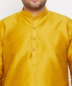 Vastramay Men's Plus Size Mustard Silk Blend Kurta