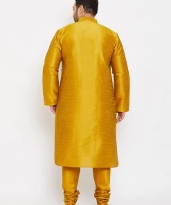 Vastramay Men's Plus Size Mustard Silk Blend Kurta And Pyjama Set