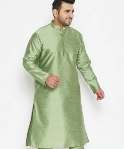 Vastramay Men's Plus Size Mint Green Silk Blend Kurta Plus Size Collection