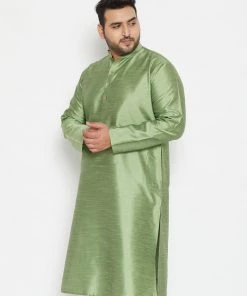 Vastramay Men's Plus Size Mint Green Silk Blend Kurta Plus Size Collection