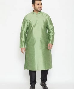 Vastramay Kurta Sets Men's Plus Size Light Green Cotton Silk Blend Kurta And Pyjama Set