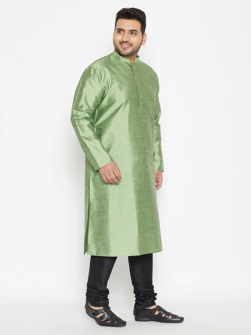 Vastramay Kurta Sets Men's Plus Size Light Green Cotton Silk Blend Kurta And Pyjama Set 4 Vastramay Kurta Sets Men's Plus Size Light Green Cotton Silk Blend Kurta And Pyjama Set