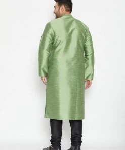 Vastramay Kurta Sets Men's Plus Size Light Green Cotton Silk Blend Kurta And Pyjama Set 13 Vastramay Kurta Sets Men's Plus Size Light Green Cotton Silk Blend Kurta And Pyjama Set