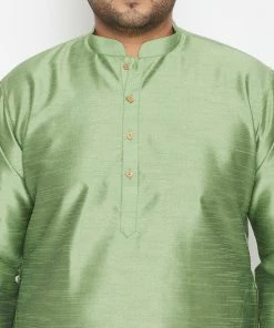 Vastramay Kurta Sets Men's Plus Size Light Green Cotton Silk Blend Kurta And Pyjama Set 14 Vastramay Kurta Sets Men's Plus Size Light Green Cotton Silk Blend Kurta And Pyjama Set