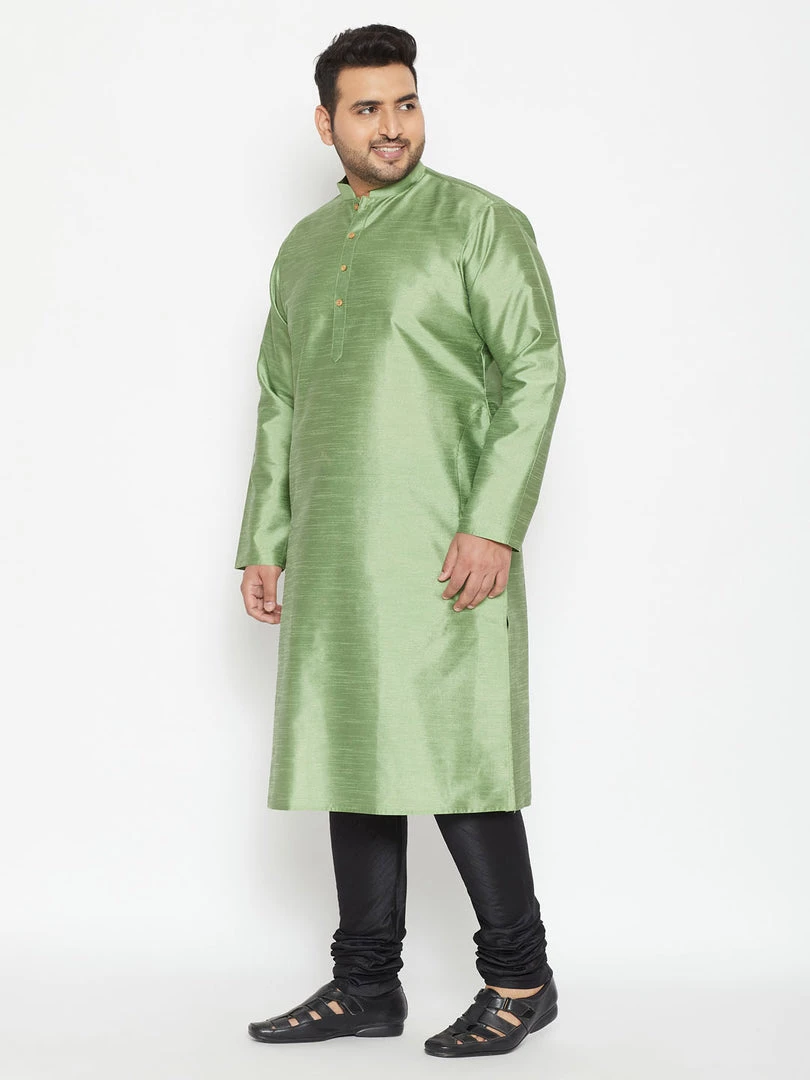 Vastramay Kurta Sets Men's Plus Size Light Green Cotton Silk Blend Kurta And Pyjama Set 8 Vastramay Kurta Sets Men's Plus Size Light Green Cotton Silk Blend Kurta And Pyjama Set