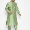 Vastramay Plus Size Collection Men's Plus Size Mint Green Silk Blend Kurta Pyjama Set