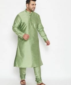 Vastramay Plus Size Collection Men's Plus Size Mint Green Silk Blend Kurta Pyjama Set
