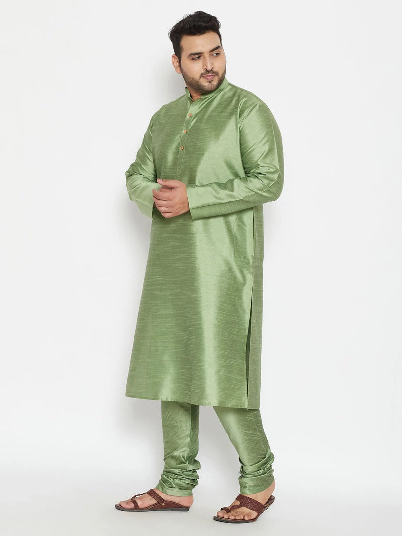 Vastramay Plus Size Collection Men's Plus Size Mint Green Silk Blend Kurta Pyjama Set 4 Vastramay Plus Size Collection Men's Plus Size Mint Green Silk Blend Kurta Pyjama Set