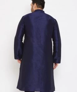 Vastramay Men's Plus Size Navy Blue Silk Blend Kurta