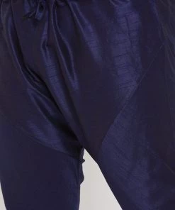 Vastramay Men's Plus Size Navy Blue Silk Blend Kurta And Pyjama Set