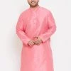Vastramay Men's Plus Size Pink Silk Blend Kurta