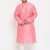 Vastramay Men's Plus Size Pink Silk Blend Kurta And Pyjama Set