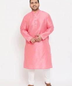 Vastramay Men's Plus Size Pink Silk Blend Kurta And Pyjama Set
