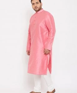 Vastramay Men's Plus Size Pink Silk Blend Kurta And Pyjama Set