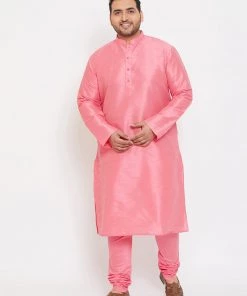 Vastramay Men's Plus Size Pink Silk Blend Kurta And Pyjama Set Plus Size Collection