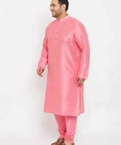 Vastramay Men's Plus Size Pink Silk Blend Kurta And Pyjama Set Plus Size Collection