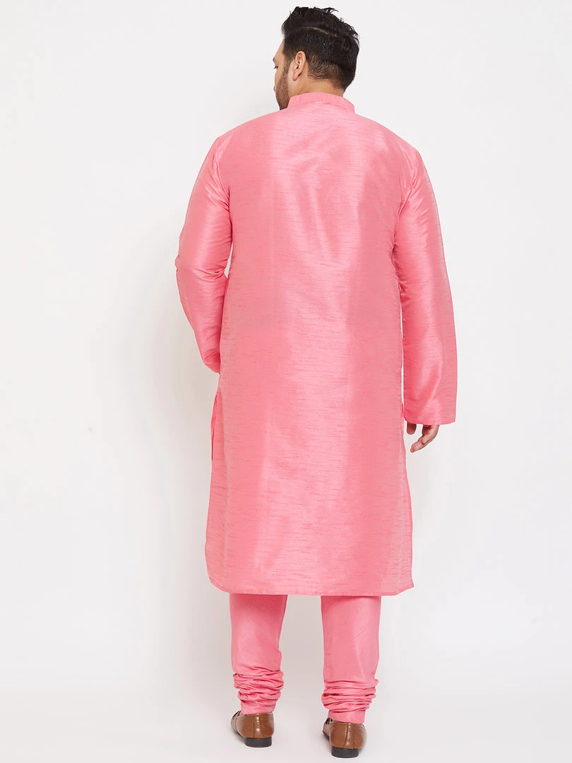 Vastramay Men's Plus Size Pink Silk Blend Kurta And Pyjama Set Plus Size Collection 5 Vastramay Men's Plus Size Pink Silk Blend Kurta And Pyjama Set Plus Size Collection