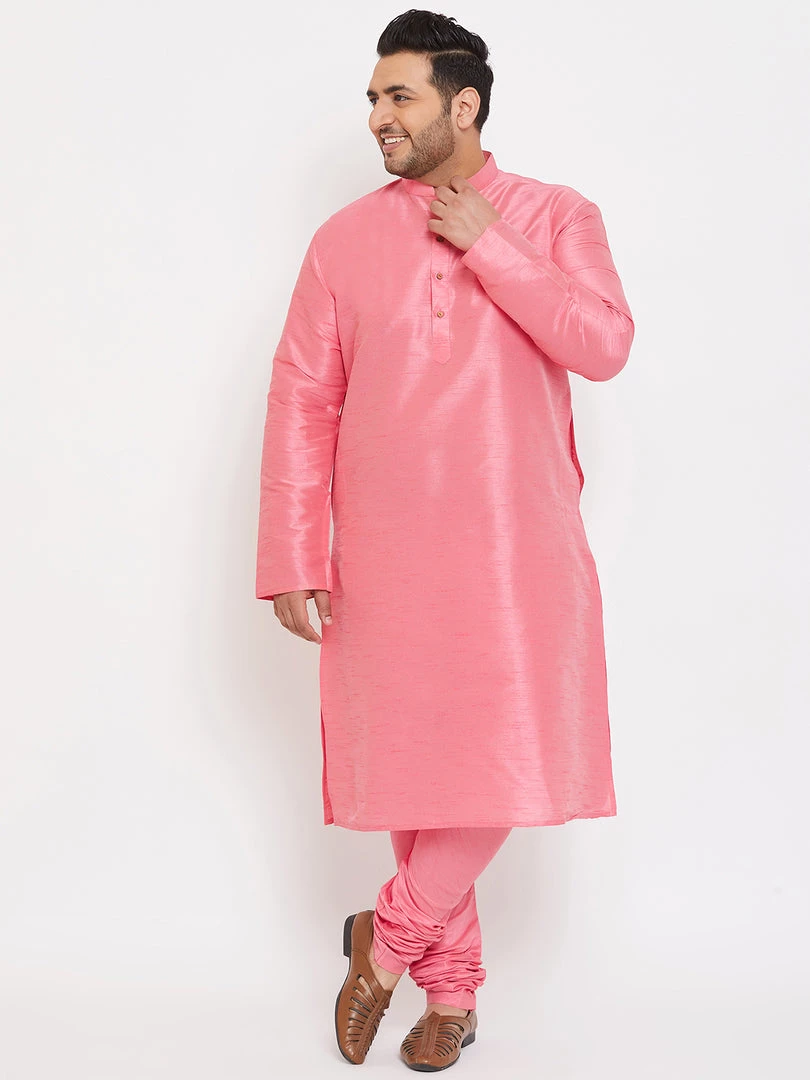 Vastramay Men's Plus Size Pink Silk Blend Kurta And Pyjama Set Plus Size Collection 9 Vastramay Men's Plus Size Pink Silk Blend Kurta And Pyjama Set Plus Size Collection