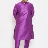 Vastramay Plus Size Collection Men's Plus Size Purple Silk Blend Kurta And Pyjama Set