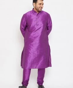Vastramay Plus Size Collection Men's Plus Size Purple Silk Blend Kurta And Pyjama Set