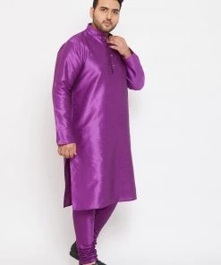 Vastramay Plus Size Collection Men's Plus Size Purple Silk Blend Kurta And Pyjama Set