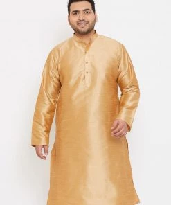 Vastramay Men's Plus Size Rose Gold Silk Blend Kurta