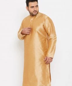 Vastramay Men's Plus Size Rose Gold Silk Blend Kurta