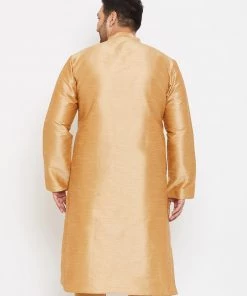 Vastramay Men's Plus Size Rose Gold Silk Blend Kurta
