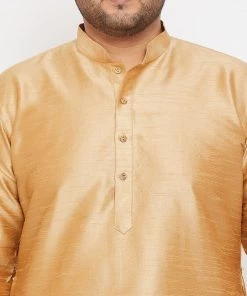 Vastramay Men's Plus Size Rose Gold Silk Blend Kurta