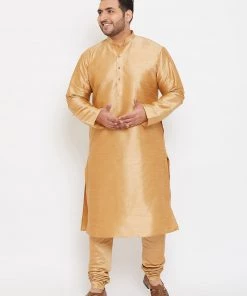Vastramay Men's Plus Size Rose Gold Silk Blend Kurta And Pyjama Set Plus Size Collection