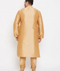 Vastramay Men's Plus Size Rose Gold Silk Blend Kurta And Pyjama Set Plus Size Collection