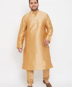 Vastramay Men's Plus Size Rose Gold Silk Blend Kurta And Pyjama Set Plus Size Collection