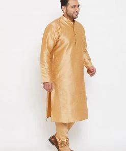 Vastramay Men's Plus Size Rose Gold Silk Blend Kurta And Pyjama Set Plus Size Collection