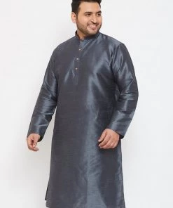 Vastramay Men's Plus Size Grey Silk Blend Kurta