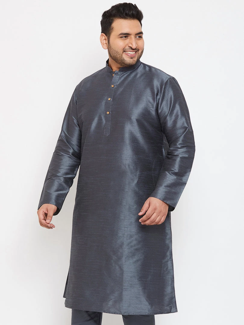 Vastramay Men's Plus Size Grey Silk Blend Kurta 4 Vastramay Men's Plus Size Grey Silk Blend Kurta