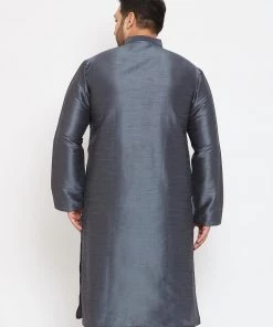 Vastramay Men's Plus Size Grey Silk Blend Kurta 10 Vastramay Men's Plus Size Grey Silk Blend Kurta